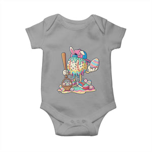 Funny Baseball Easter Bunny Graphic Baby Onesie Colorful Drip Egg Hunt Sports Mashup TS02 Sport Gray Print Your Wear