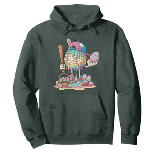 Funny Baseball Easter Bunny Graphic Hoodie Colorful Drip Egg Hunt Sports Mashup TS02 Dark Forest Green Print Your Wear