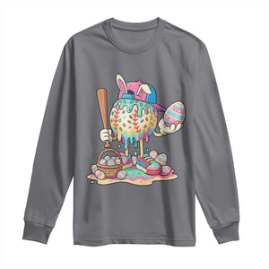 Funny Baseball Easter Bunny Graphic Long Sleeve Shirt Colorful Drip Egg Hunt Sports Mashup TS02 Charcoal Print Your Wear