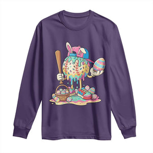 Funny Baseball Easter Bunny Graphic Long Sleeve Shirt Colorful Drip Egg Hunt Sports Mashup TS02 Purple Print Your Wear