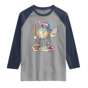Funny Baseball Easter Bunny Graphic Raglan Shirt Colorful Drip Egg Hunt Sports Mashup TS02 Sport Gray Navy Print Your Wear