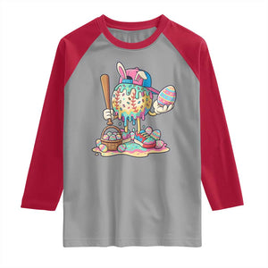 Funny Baseball Easter Bunny Graphic Raglan Shirt Colorful Drip Egg Hunt Sports Mashup TS02 Sport Gray Red Print Your Wear