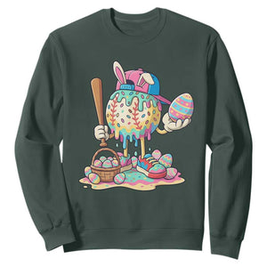 Funny Baseball Easter Bunny Graphic Sweatshirt Colorful Drip Egg Hunt Sports Mashup TS02 Dark Forest Green Print Your Wear