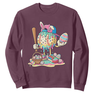 Funny Baseball Easter Bunny Graphic Sweatshirt Colorful Drip Egg Hunt Sports Mashup TS02 Maroon Print Your Wear