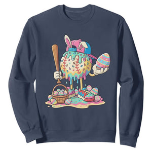 Funny Baseball Easter Bunny Graphic Sweatshirt Colorful Drip Egg Hunt Sports Mashup TS02 Navy Print Your Wear