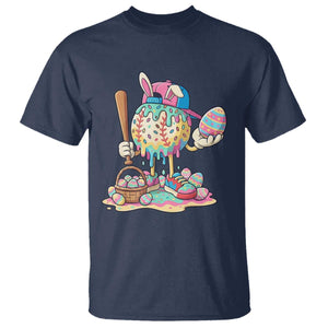 Funny Baseball Easter Bunny Graphic T Shirt Colorful Drip Egg Hunt Sports Mashup TS02 Navy Print Your Wear