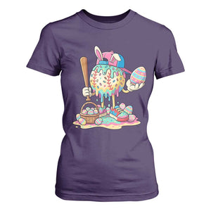 Funny Baseball Easter Bunny Graphic T Shirt For Women Colorful Drip Egg Hunt Sports Mashup TS02 Purple Print Your Wear