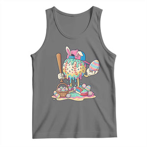 Funny Baseball Easter Bunny Graphic Tank Top Colorful Drip Egg Hunt Sports Mashup TS02 Black Heather Print Your Wear