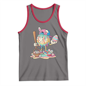 Funny Baseball Easter Bunny Graphic Tank Top Colorful Drip Egg Hunt Sports Mashup TS02 Deep Heather Red Print Your Wear