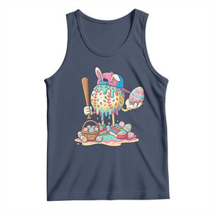 Funny Baseball Easter Bunny Graphic Tank Top Colorful Drip Egg Hunt Sports Mashup TS02 Navy Print Your Wear