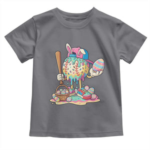 Funny Baseball Easter Bunny Graphic Toddler T Shirt Colorful Drip Egg Hunt Sports Mashup TS02 Charcoal Print Your Wear