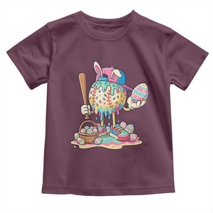 Funny Baseball Easter Bunny Graphic Toddler T Shirt Colorful Drip Egg Hunt Sports Mashup TS02 Maroon Print Your Wear