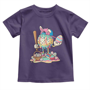 Funny Baseball Easter Bunny Graphic Toddler T Shirt Colorful Drip Egg Hunt Sports Mashup TS02 Purple Print Your Wear