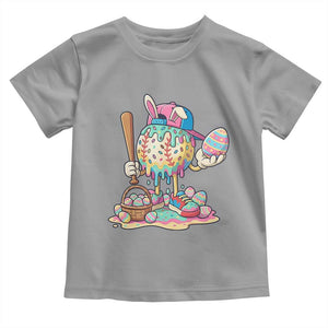 Funny Baseball Easter Bunny Graphic Toddler T Shirt Colorful Drip Egg Hunt Sports Mashup TS02 Sport Gray Print Your Wear
