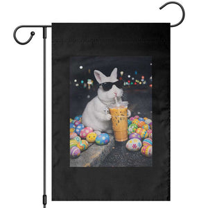 Cool Easter Bunny Drinking Iced Coffee Graphic Garden Flag Funny Sunglasses Rabbit Spring Aesthetic TS02 Black Print Your Wear