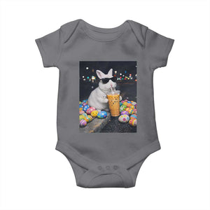 Cool Easter Bunny Drinking Iced Coffee Graphic Baby Onesie Funny Sunglasses Rabbit Spring Aesthetic TS02 Charcoal Print Your Wear