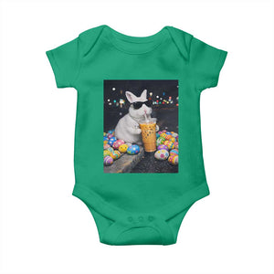 Cool Easter Bunny Drinking Iced Coffee Graphic Baby Onesie Funny Sunglasses Rabbit Spring Aesthetic TS02 Irish Green Print Your Wear