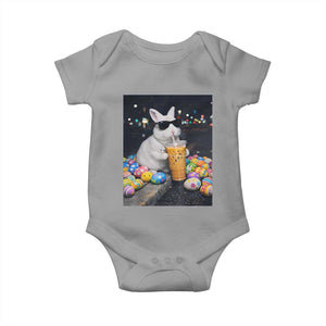 Cool Easter Bunny Drinking Iced Coffee Graphic Baby Onesie Funny Sunglasses Rabbit Spring Aesthetic TS02 Sport Gray Print Your Wear