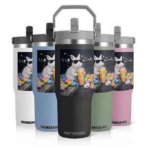 Cool Easter Bunny Drinking Iced Coffee Graphic Flip Straw Tumbler Funny Sunglasses Rabbit Spring Aesthetic TS02 Print Your Wear