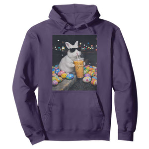 Cool Easter Bunny Drinking Iced Coffee Graphic Hoodie Funny Sunglasses Rabbit Spring Aesthetic TS02 Purple Print Your Wear