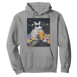 Cool Easter Bunny Drinking Iced Coffee Graphic Hoodie Funny Sunglasses Rabbit Spring Aesthetic TS02 Sport Gray Print Your Wear