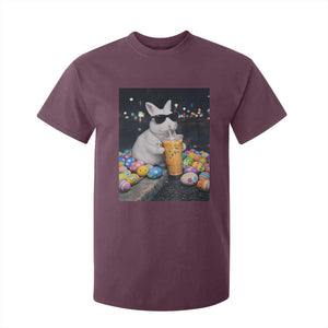 Cool Easter Bunny Drinking Iced Coffee Graphic T Shirt For Kid Funny Sunglasses Rabbit Spring Aesthetic TS02 Maroon Print Your Wear