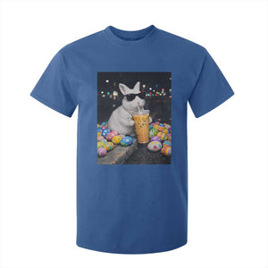 Cool Easter Bunny Drinking Iced Coffee Graphic T Shirt For Kid Funny Sunglasses Rabbit Spring Aesthetic TS02 Royal Blue Print Your Wear