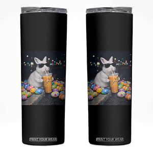 Cool Easter Bunny Drinking Iced Coffee Graphic Skinny Tumbler Funny Sunglasses Rabbit Spring Aesthetic TS02 Black Print Your Wear