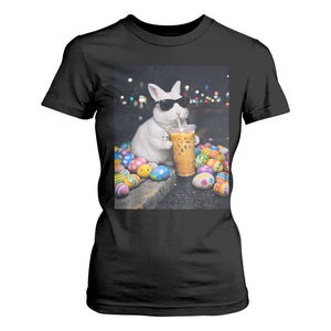 Cool Easter Bunny Drinking Iced Coffee Graphic T Shirt For Women Funny Sunglasses Rabbit Spring Aesthetic TS02 Black Print Your Wear