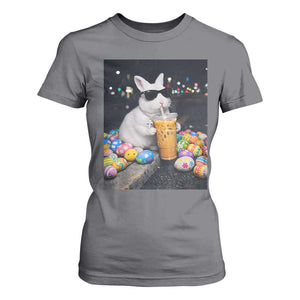 Cool Easter Bunny Drinking Iced Coffee Graphic T Shirt For Women Funny Sunglasses Rabbit Spring Aesthetic TS02 Charcoal Print Your Wear