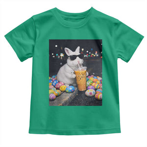 Cool Easter Bunny Drinking Iced Coffee Graphic Toddler T Shirt Funny Sunglasses Rabbit Spring Aesthetic TS02 Irish Green Print Your Wear