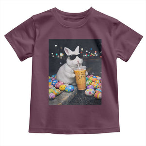 Cool Easter Bunny Drinking Iced Coffee Graphic Toddler T Shirt Funny Sunglasses Rabbit Spring Aesthetic TS02 Maroon Print Your Wear