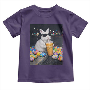 Cool Easter Bunny Drinking Iced Coffee Graphic Toddler T Shirt Funny Sunglasses Rabbit Spring Aesthetic TS02 Purple Print Your Wear