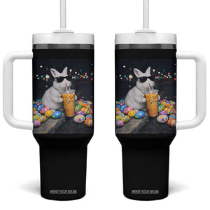 Cool Easter Bunny Drinking Iced Coffee Graphic Tumbler With Handle Funny Sunglasses Rabbit Spring Aesthetic TS02 One Size: 40 oz Black Print Your Wear