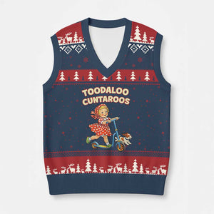 Toodaloo Cuntaroos Retro Scooter Girl V-Neck Knit Sweater Vest Funny Offensive Retro Goodbye Meme Dark Humor TS02 Navy Red Print Your Wear