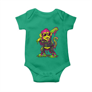 Neon Dripping Monkey Baseball Graphic Baby Onesie Ball Party Game Day Vibes TS02 Irish Green Print Your Wear