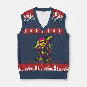Neon Dripping Monkey Baseball Graphic V-Neck Knit Sweater Vest Ball Party Game Day Vibes TS02 Navy Red Print Your Wear