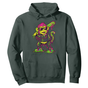Neon Dripping Monkey Baseball Graphic Hoodie Ball Party Game Day Vibes TS02 Dark Forest Green Print Your Wear