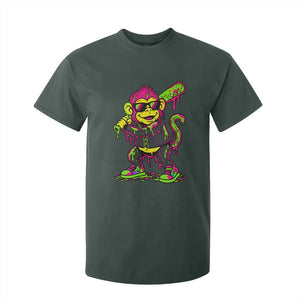 Neon Dripping Monkey Baseball Graphic T Shirt For Kid Ball Party Game Day Vibes TS02 Dark Forest Green Print Your Wear