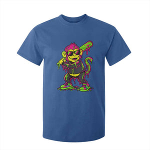 Neon Dripping Monkey Baseball Graphic T Shirt For Kid Ball Party Game Day Vibes TS02 Royal Blue Print Your Wear
