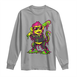 Neon Dripping Monkey Baseball Graphic Long Sleeve Shirt Ball Party Game Day Vibes TS02 Sport Gray Print Your Wear