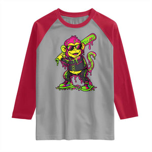 Neon Dripping Monkey Baseball Graphic Raglan Shirt Ball Party Game Day Vibes TS02 Sport Gray Red Print Your Wear