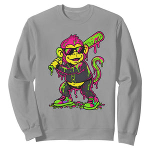 Neon Dripping Monkey Baseball Graphic Sweatshirt Ball Party Game Day Vibes TS02 Sport Gray Print Your Wear