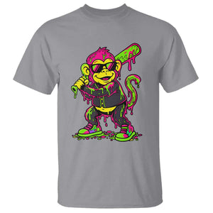Neon Dripping Monkey Baseball Graphic T Shirt Ball Party Game Day Vibes TS02 Sport Gray Print Your Wear