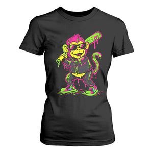 Neon Dripping Monkey Baseball Graphic T Shirt For Women Ball Party Game Day Vibes TS02 Black Print Your Wear