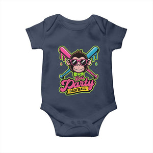 Lets Party Baseball Monkey Game Day Baby Onesie Neon Dripping Bats Funny Baseball Fan Party Ball TS02 Navy Print Your Wear