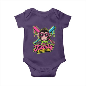 Lets Party Baseball Monkey Game Day Baby Onesie Neon Dripping Bats Funny Baseball Fan Party Ball TS02 Purple Print Your Wear