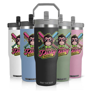Lets Party Baseball Monkey Game Day Flip Straw Tumbler Neon Dripping Bats Funny Baseball Fan Party Ball TS02 Print Your Wear