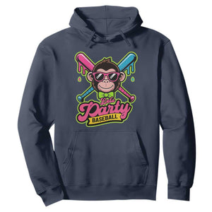 Lets Party Baseball Monkey Game Day Hoodie Neon Dripping Bats Funny Baseball Fan Party Ball TS02 Navy Print Your Wear