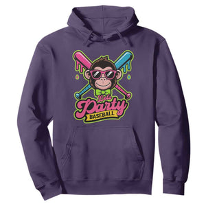 Lets Party Baseball Monkey Game Day Hoodie Neon Dripping Bats Funny Baseball Fan Party Ball TS02 Purple Print Your Wear
